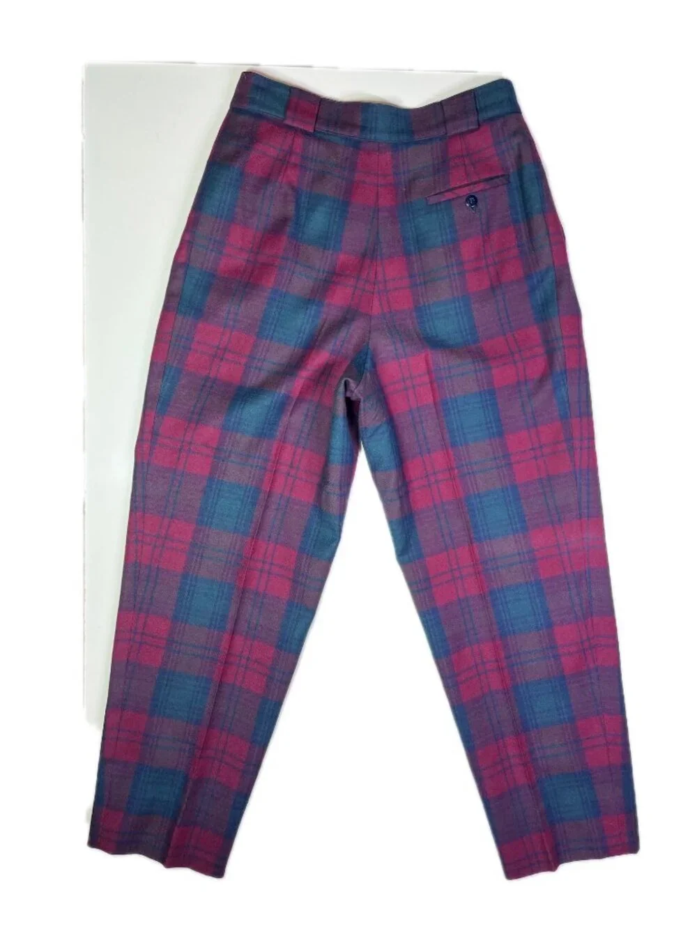 Vintage Giorgio Sant'Angelo Size 12 Wool Plaid Trousers Pleat-Front Lined